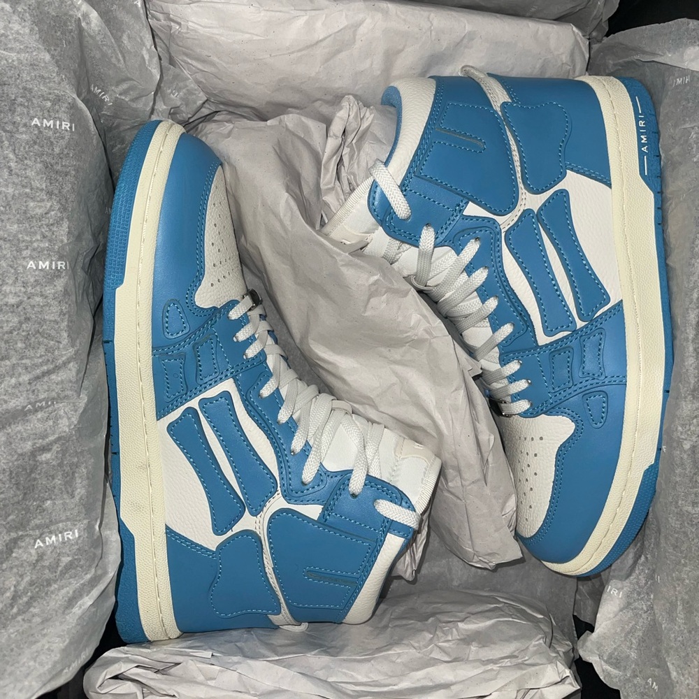 AMIRI Skeleton Sky Blue and White High-Top Sneakers